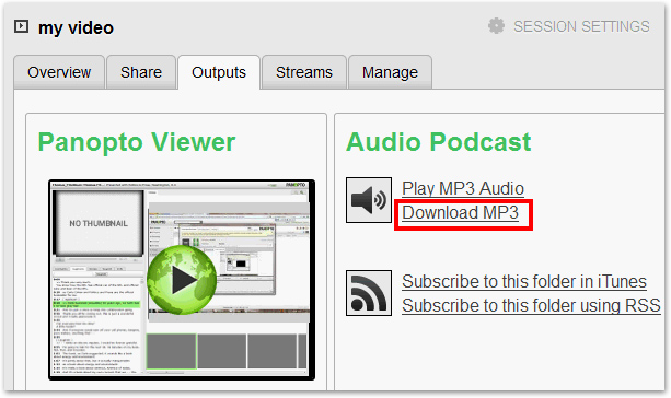 MP3 Panopto Download button