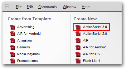 Adobe Flash CS5.5 ActionScript 3.0 Create New