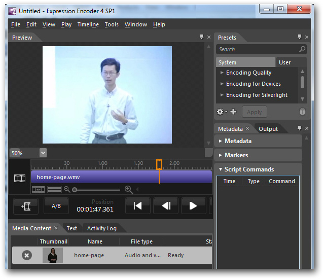 Microsoft Expression Encoder import new video