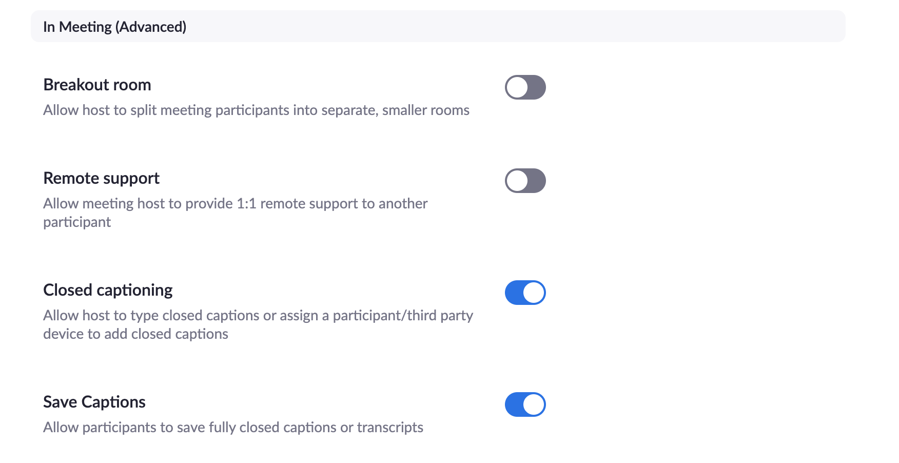 Turning on closed captioning for Zoom meetings and webinars in the Zoom settings