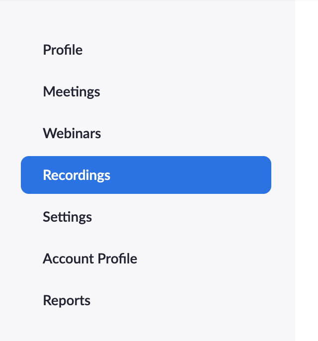Clicking recordings in one's personal Zoom account