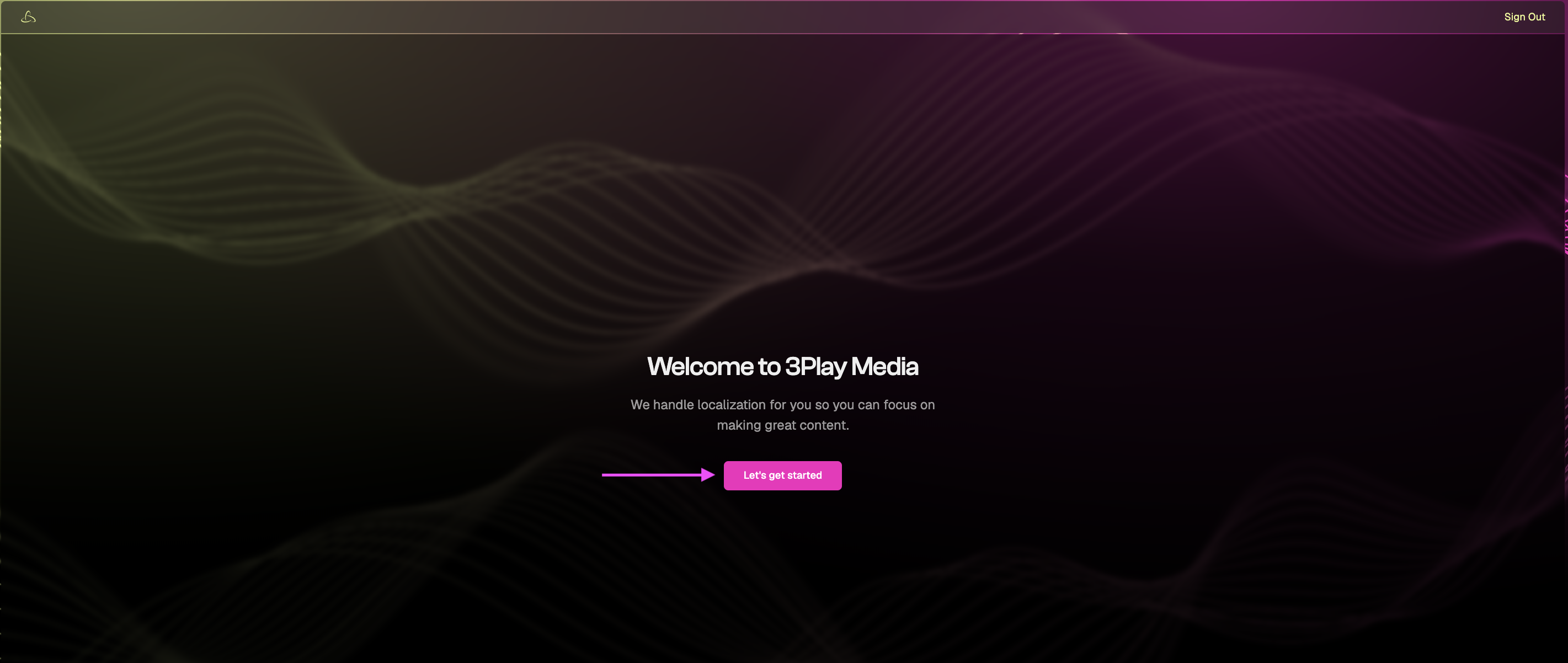 Welcome to 3Play screen with the Let’s get started button.